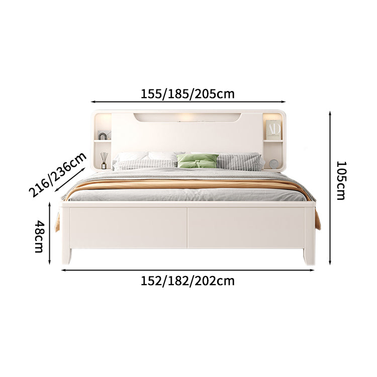 ベッド　キング　サイズ　二人用　ヘッドボード　大容量収納　引き出し　Ｒ加工　天然木　ホワイト　BED-S031　KAGUSHOP