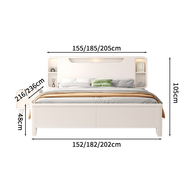 ベッド　キング　サイズ　二人用　ヘッドボード　大容量収納　引き出し　Ｒ加工　天然木　ホワイト　BED-S031　KAGUSHOP