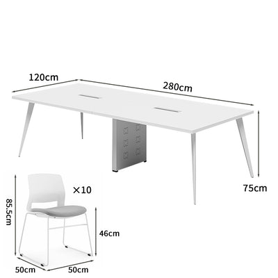 事務机　会議テーブル　ミーティング用テーブル　打合せテーブルセット　会社用　事務所用　配線ボックス　スラント脚　安定性抜群　シングル　開放感　ホワイト　カスタマイズ可能　HYZ-S017　KAGUSHOP