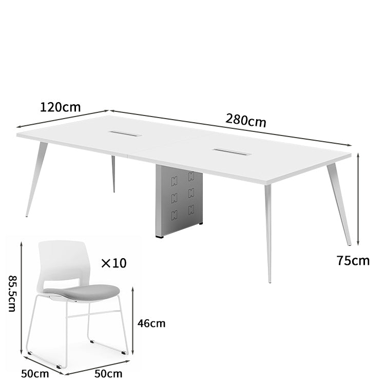 事務机　会議テーブル　ミーティング用テーブル　打合せテーブルセット　会社用　事務所用　配線ボックス　スラント脚　安定性抜群　シングル　開放感　ホワイト　カスタマイズ可能　HYZ-S017　KAGUSHOP