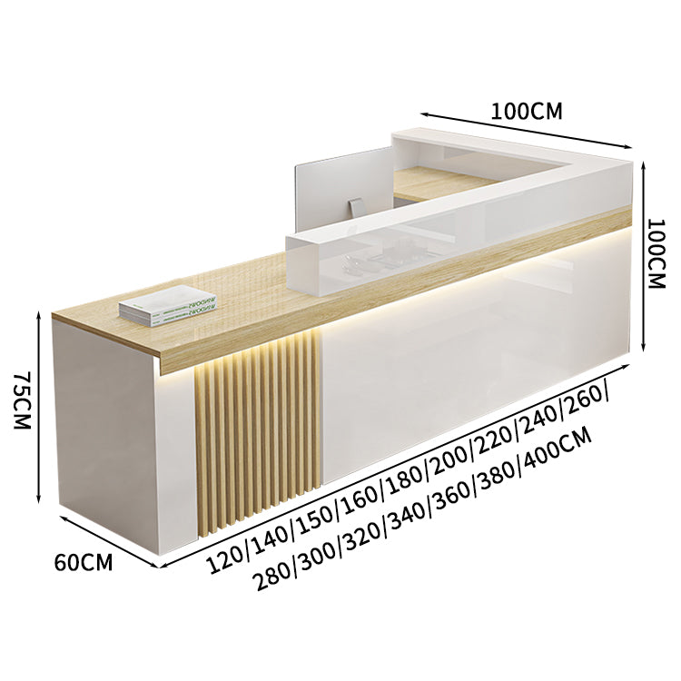 受付カウンター　レセプションデスク　エントランス受付　業務用　会社用　LEDライト付き　メラミン化粧板　エコ素材　鍵付き引き出し　L字　カスタマイズ可能　JDT - S011 - Kagushop