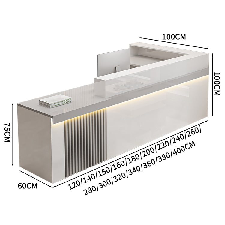 受付カウンター　レセプションデスク　エントランス受付　業務用　会社用　LEDライト付き　メラミン化粧板　エコ素材　鍵付き引き出し　L字　カスタマイズ可能　JDT - S011 - Kagushop