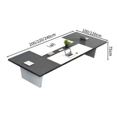 会議用テーブル　会議用デスク　ミーティングテーブル大型　台形脚　エコ板材　耐久性　オフィスデスク　メタルグレー　カスタマイズ可能　HYZ-M-008