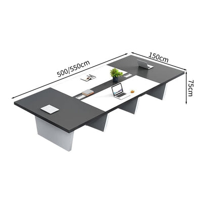 会議用テーブル　会議用デスク　ミーティングテーブル大型　台形脚　エコ板材　耐久性　オフィスデスク　メタルグレー　カスタマイズ可能　HYZ-M-008