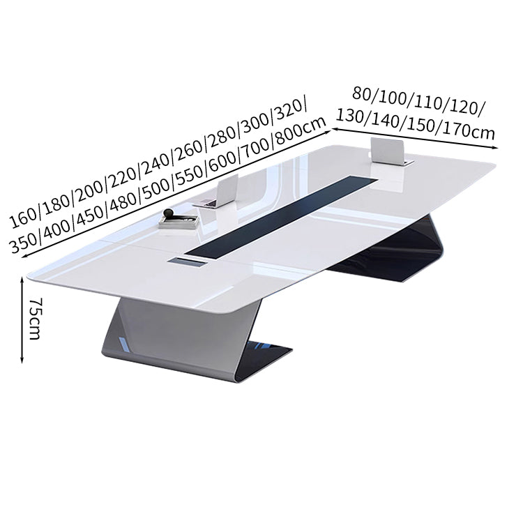 会議テーブル　会議用テーブル　会議室テーブル　ミーティングテーブル　カンファレンステーブル　焼付塗装　会議テーブル　配線ボックス付き　おしゃれ　ホワイト　エッジ加工　カスタマイズ可能　HYZ-S063