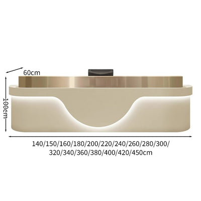 レセプションデスク　受付デスク　受付カウンター　受付台　おしゃれ　エントランス受付　エコ素材　ステンレス鋼　ゴールド　LEDライト　カスタマイズ可能　JDT-S064