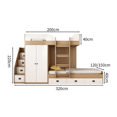 シンプルな二段ベッド　キッズ二段ベッド　木製二段ベッド　二階ベッド　ベッド　ベッドガード　階段　キャビネット付き　ワードローブ　エコ素材　ベッド下収納　引き出し付き　カスタマイズ可能　SCC-S017