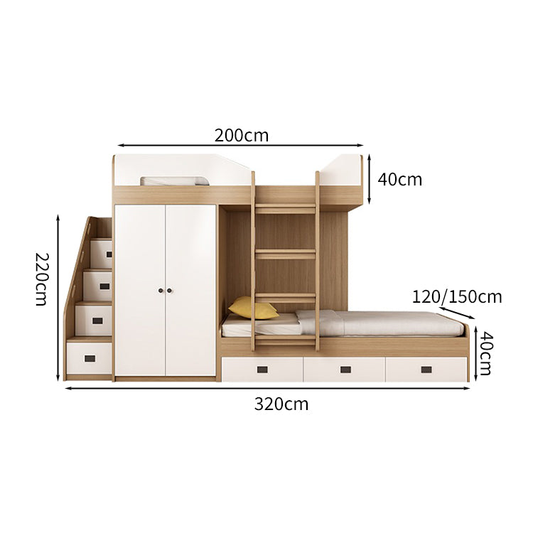 シンプルな二段ベッド　キッズ二段ベッド　木製二段ベッド　二階ベッド　ベッド　ベッドガード　階段　キャビネット付き　ワードローブ　エコ素材　ベッド下収納　引き出し付き　カスタマイズ可能　SCC-S017
