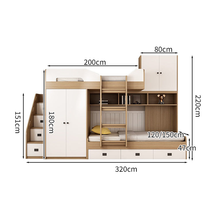 シンプルな二段ベッド　キッズ二段ベッド　木製二段ベッド　二階ベッド　ベッド　ベッドガード　階段　キャビネット付き　ワードローブ　エコ素材　ベッド下収納　引き出し付き　カスタマイズ可能　SCC-S017