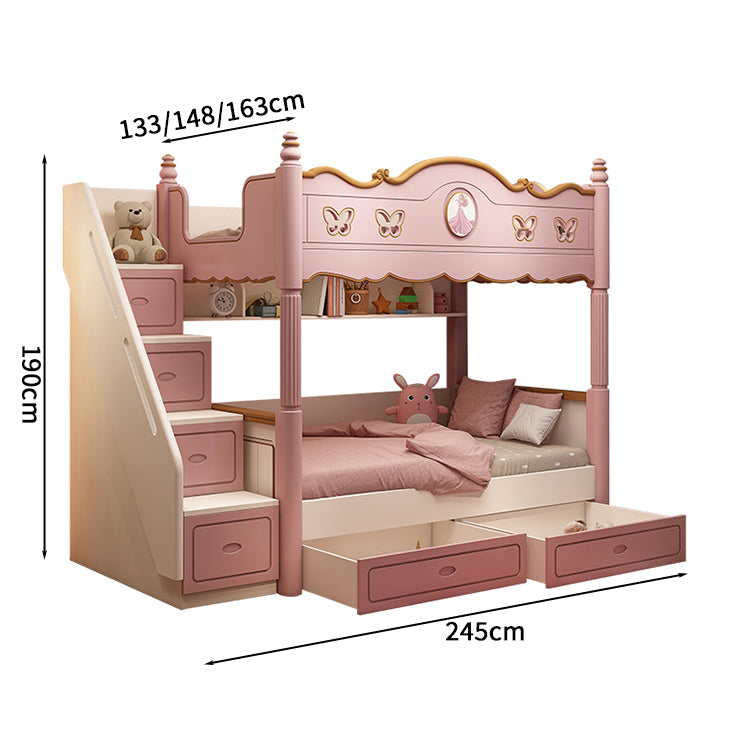 キッズ二段ベッド　二段ベッド　シンプルな二段ベッド　木製二段ベッド　かわいい　滑り台　オシャレ　お姫様　メルヘン風　無毒無臭　収納棚　引き出し　二段ベッド　天然木　カスタマイズ可能　SCC-S024
