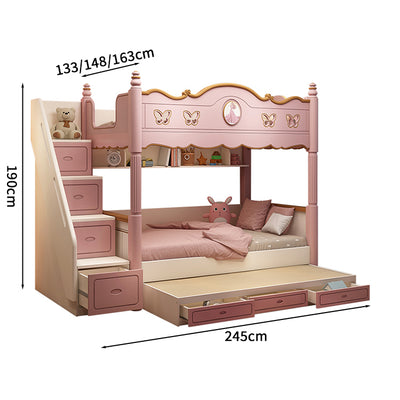 キッズ二段ベッド　二段ベッド　シンプルな二段ベッド　木製二段ベッド　かわいい　滑り台　オシャレ　お姫様　メルヘン風　無毒無臭　収納棚　引き出し　二段ベッド　天然木　カスタマイズ可能　SCC-S024