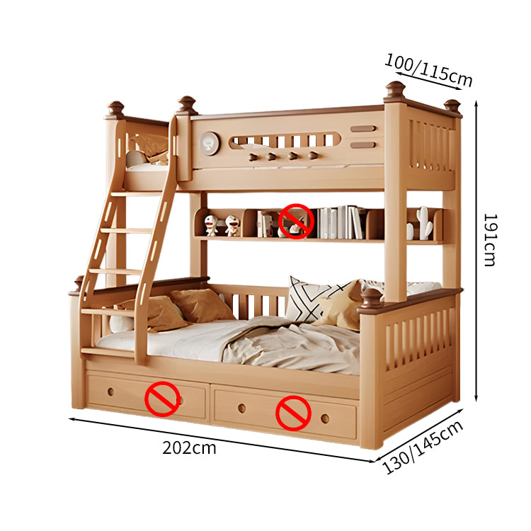 シンプルな二段ベッド　木製二段ベッド　二段ベッド　ベッド　天然木　ブナ　ハシゴ　階段　大容量　収納　安全　補強機構　ベッドガード　SCC-S035