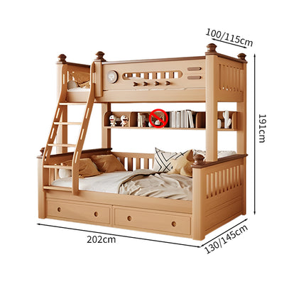 シンプルな二段ベッド　木製二段ベッド　二段ベッド　ベッド　天然木　ブナ　ハシゴ　階段　大容量　収納　安全　補強機構　ベッドガード　SCC-S035