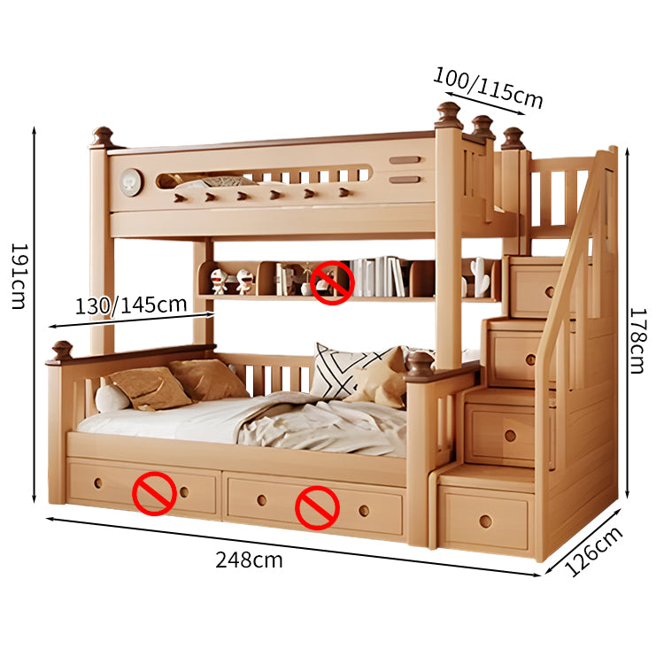 シンプルな二段ベッド　木製二段ベッド　二段ベッド　ベッド　天然木　ブナ　ハシゴ　階段　大容量　収納　安全　補強機構　ベッドガード　SCC-S035