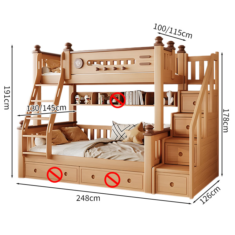 シンプルな二段ベッド　木製二段ベッド　二段ベッド　ベッド　天然木　ブナ　ハシゴ　階段　大容量　収納　安全　補強機構　ベッドガード　SCC-S035