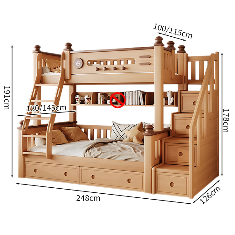 シンプルな二段ベッド　木製二段ベッド　二段ベッド　ベッド　天然木　ブナ　ハシゴ　階段　大容量　収納　安全　補強機構　ベッドガード　SCC-S035