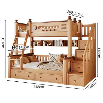 シンプルな二段ベッド　木製二段ベッド　二段ベッド　ベッド　天然木　ブナ　ハシゴ　階段　大容量　収納　安全　補強機構　ベッドガード　SCC-S035