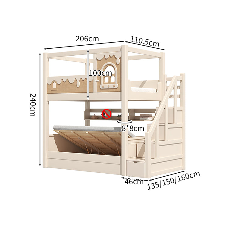キッズ二段ベッド　二段ベッド　本棚　ベッド下収納　ハシゴ　手すり付き　ベッドガード　天然木　階段　引き出し　ホワイト　シンプル　SCC-S038