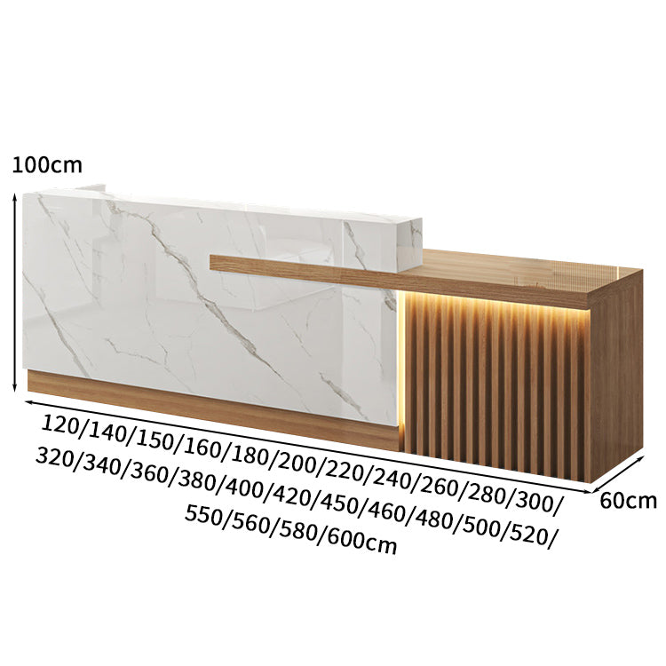 受付カウンター　受付台　オフィス受付　エントランス受付　作業台　L字型　機能性　LEDライト　収納　カスタマイズ可能　木目調　KAGUSHOP