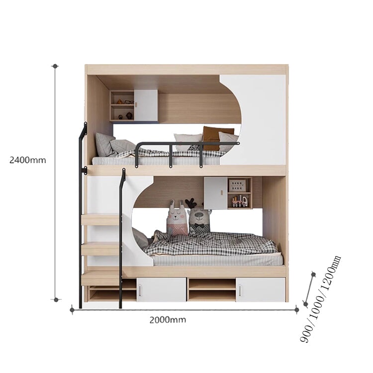 二段ベッド　親子ベッド　はしご　収納　開き戸　シューズボックス　ナチュラル　カスタマイズ可能