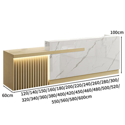 受付カウンター　受付台　オフィス受付　エントランス受付　作業台　L字型　機能性　LEDライト　収納　カスタマイズ可能　木目調　KAGUSHOP