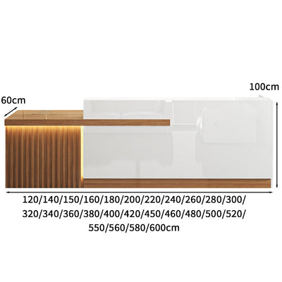 受付カウンター　受付台　オフィス受付　エントランス受付　作業台　L字型　機能性　LEDライト　収納　カスタマイズ可能　木目調　KAGUSHOP