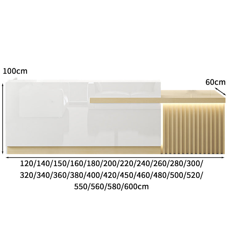 受付カウンター　受付台　オフィス受付　エントランス受付　作業台　L字型　機能性　LEDライト　収納　カスタマイズ可能　木目調　KAGUSHOP